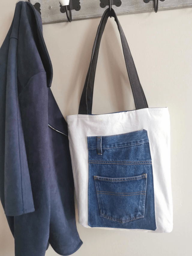 Sac #22 Jean et drap ancien - Grande poche 
