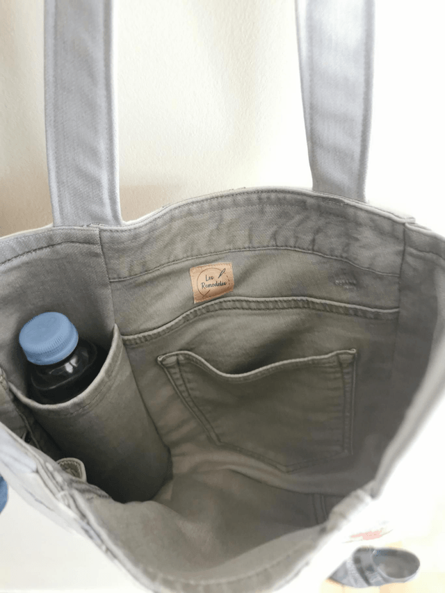 Sac à main # 25 -Jean gris clair et doublure fleurie 