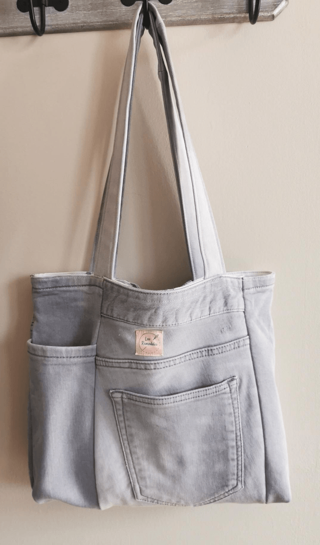 Sac à main # 25 -Jean gris clair et doublure fleurie 