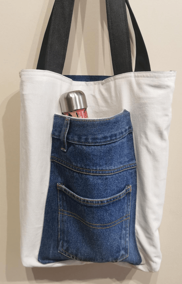 Sac #22 Jean et drap ancien - Grande poche 
