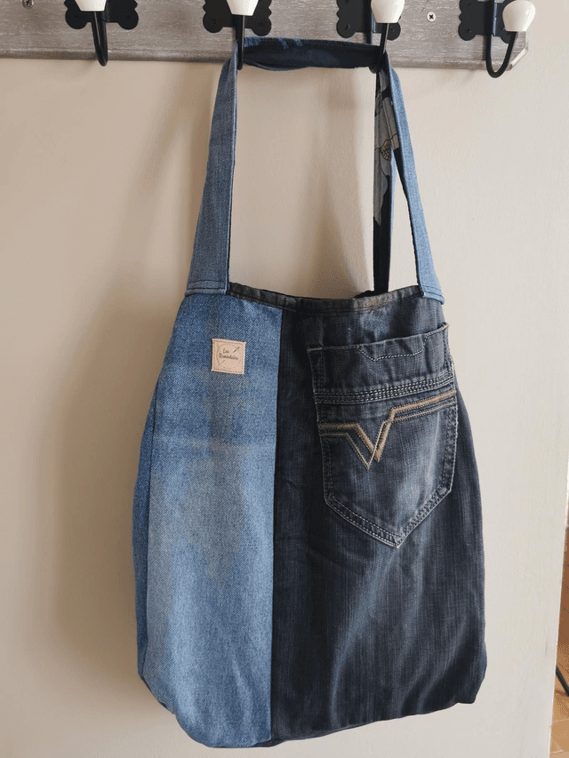 Sac #8 Jean et fleurs blanches - Pièce unique issue d&#039;une ancienne collection